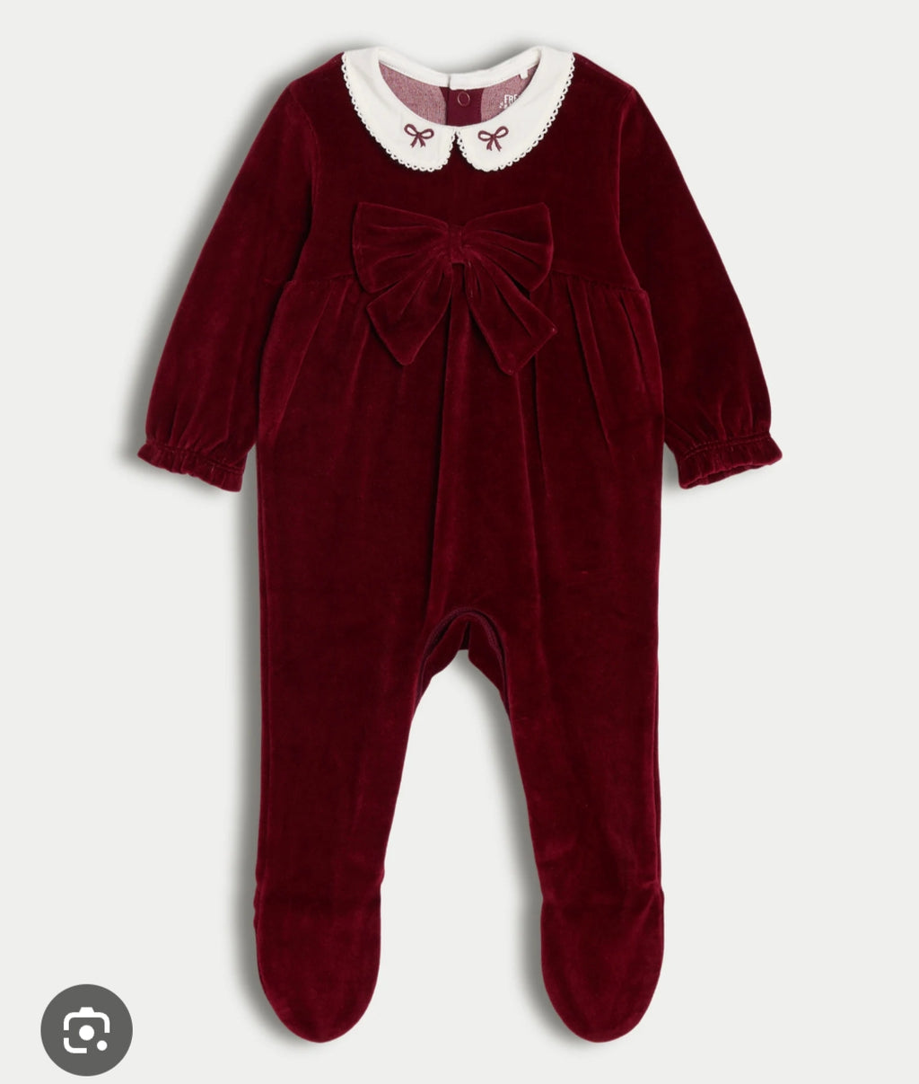 Fredflo velour bow sleepsuit