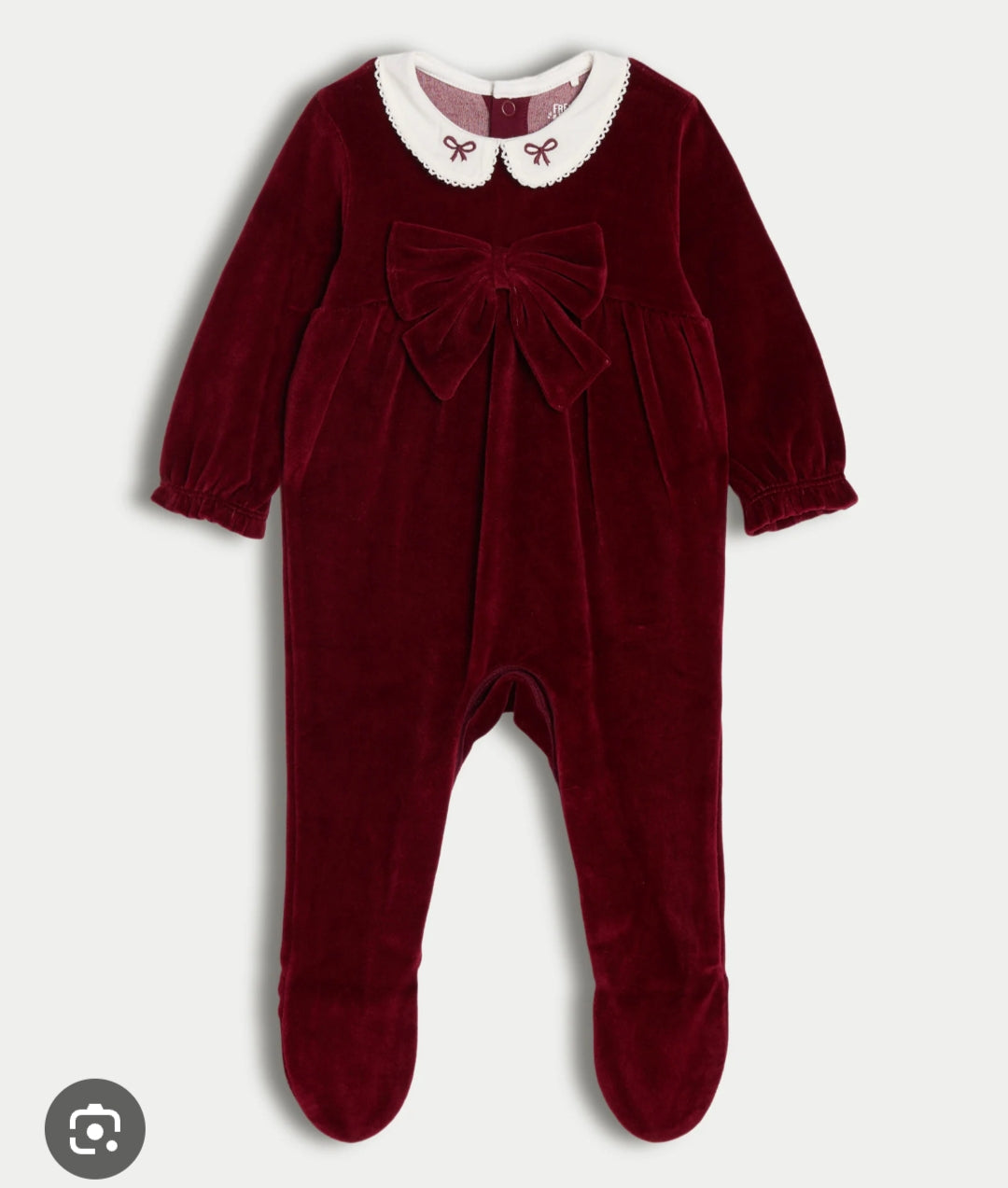 Fredflo velour bow sleepsuit