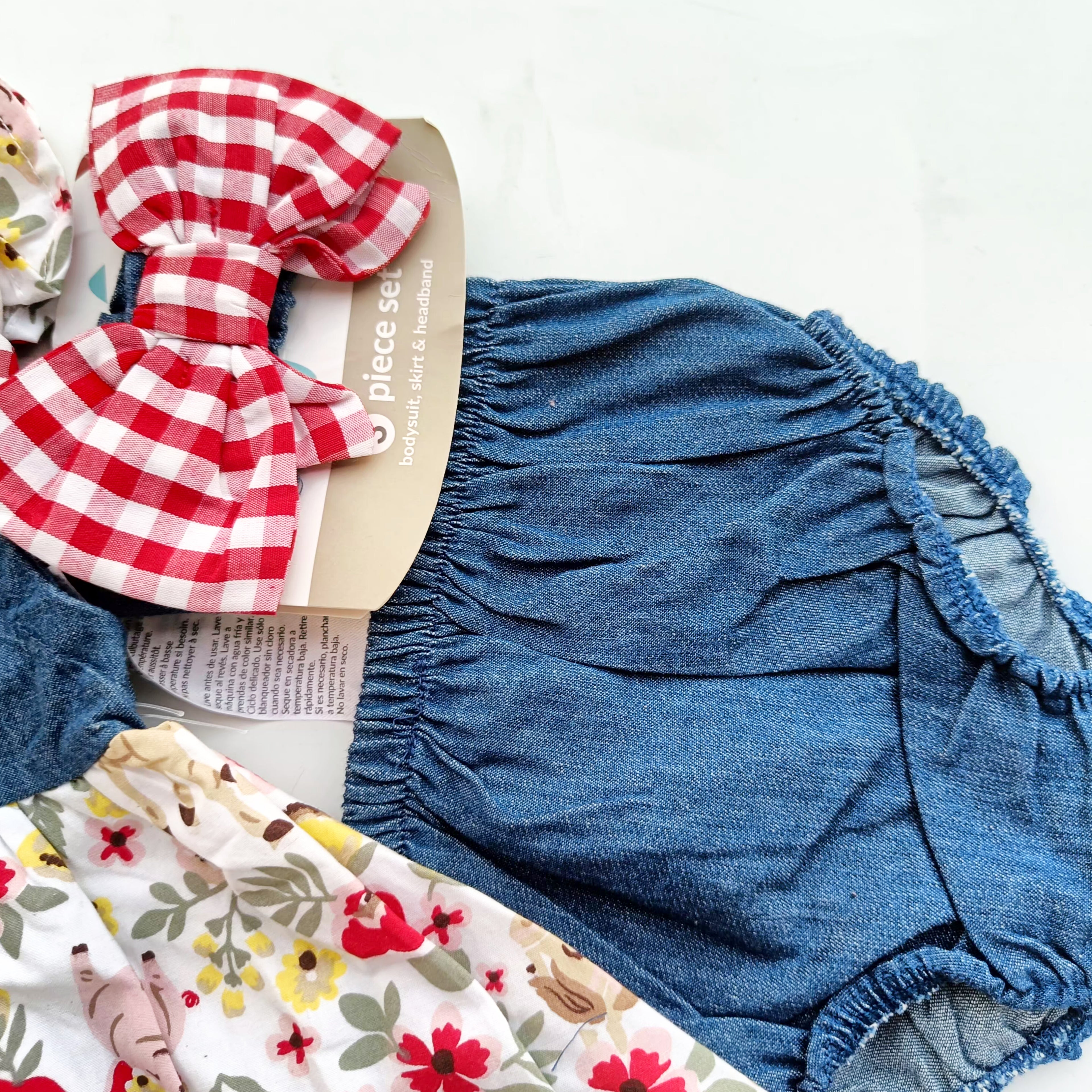 Denim & Floral Baby Dress Set with Bloomer & Headband 🌸💙