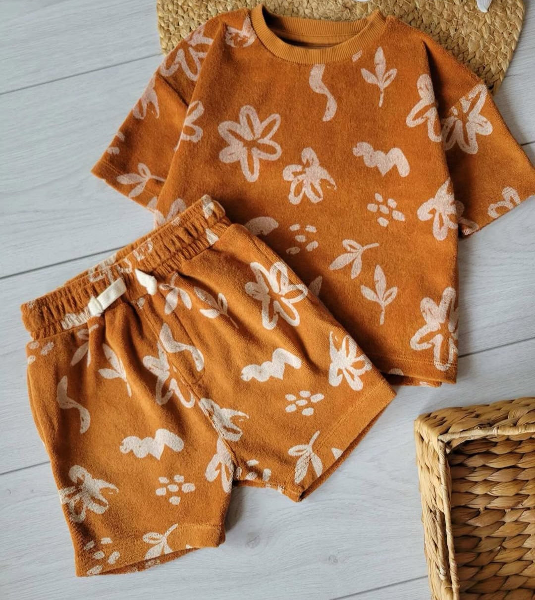 George rust toweling short set