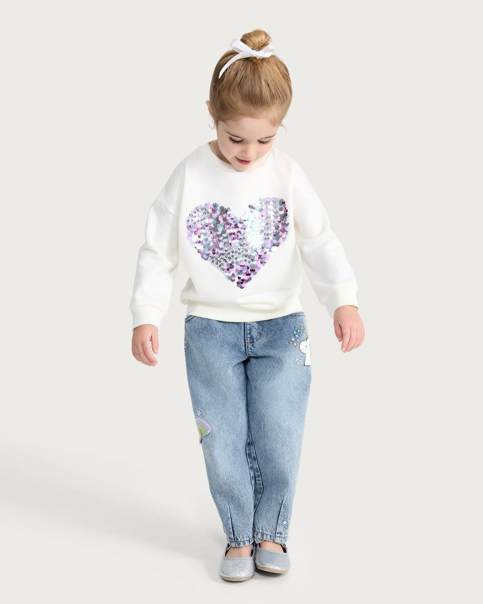 F&F Girls loopknit heart Sequin Sweatshit