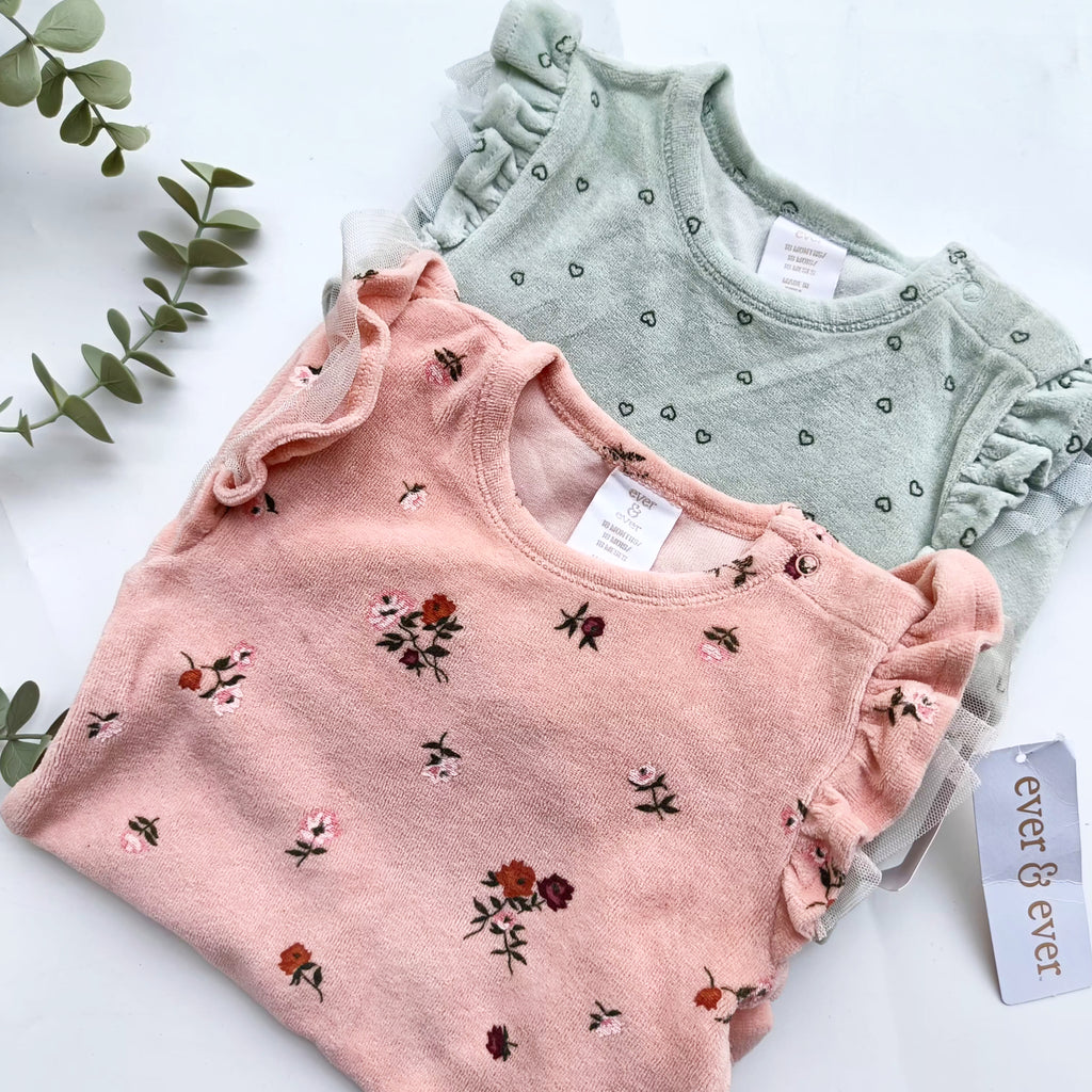 Heart Print Velour Bodysuit