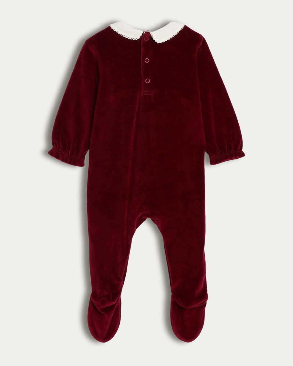Fredflo velour bow sleepsuit