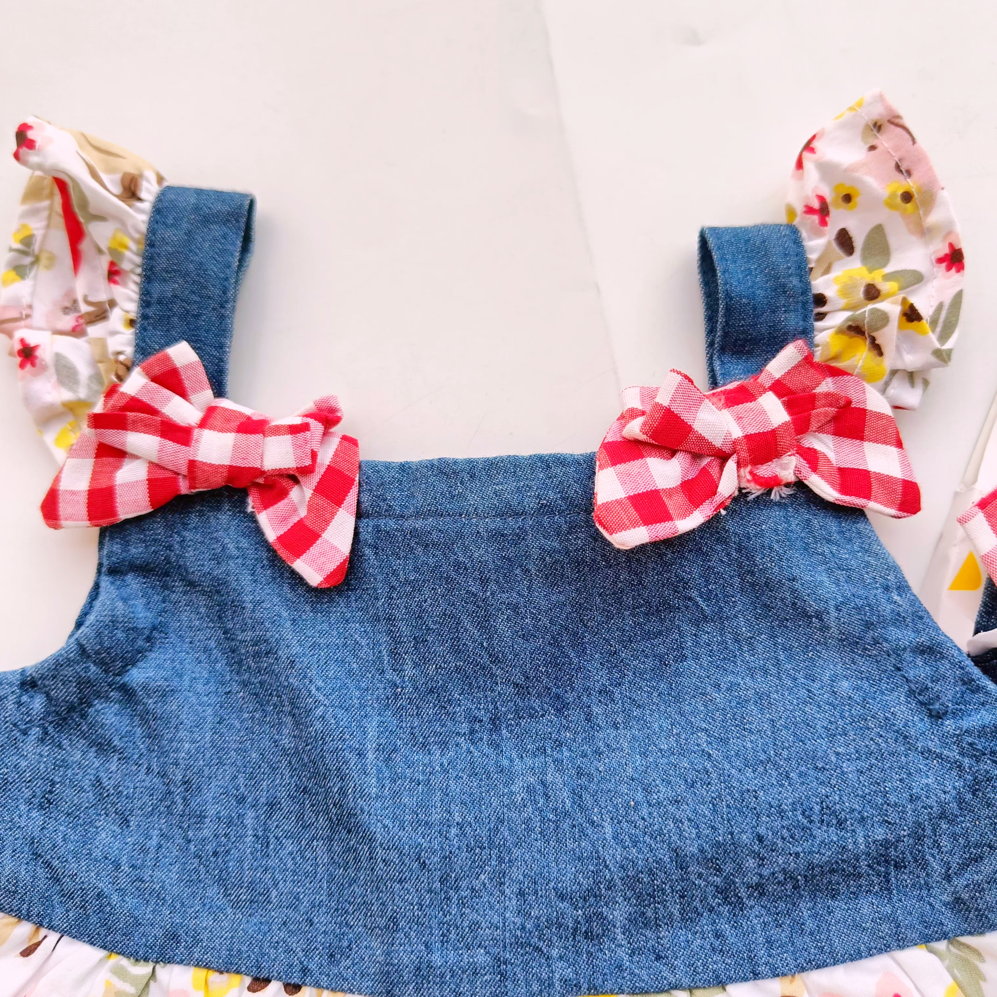 Denim & Floral Baby Dress Set with Bloomer & Headband 🌸💙