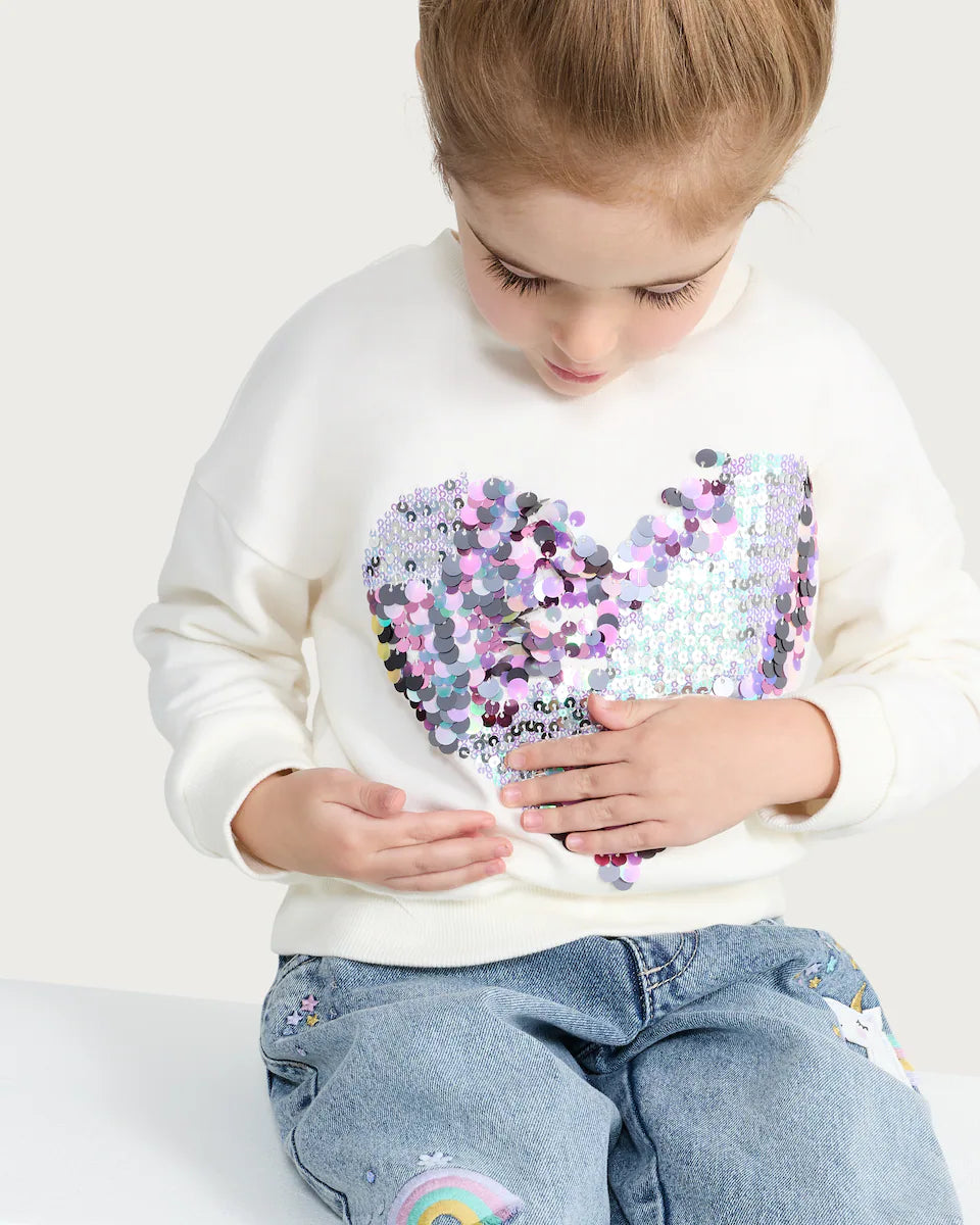 F&F Girls loopknit heart Sequin Sweatshit