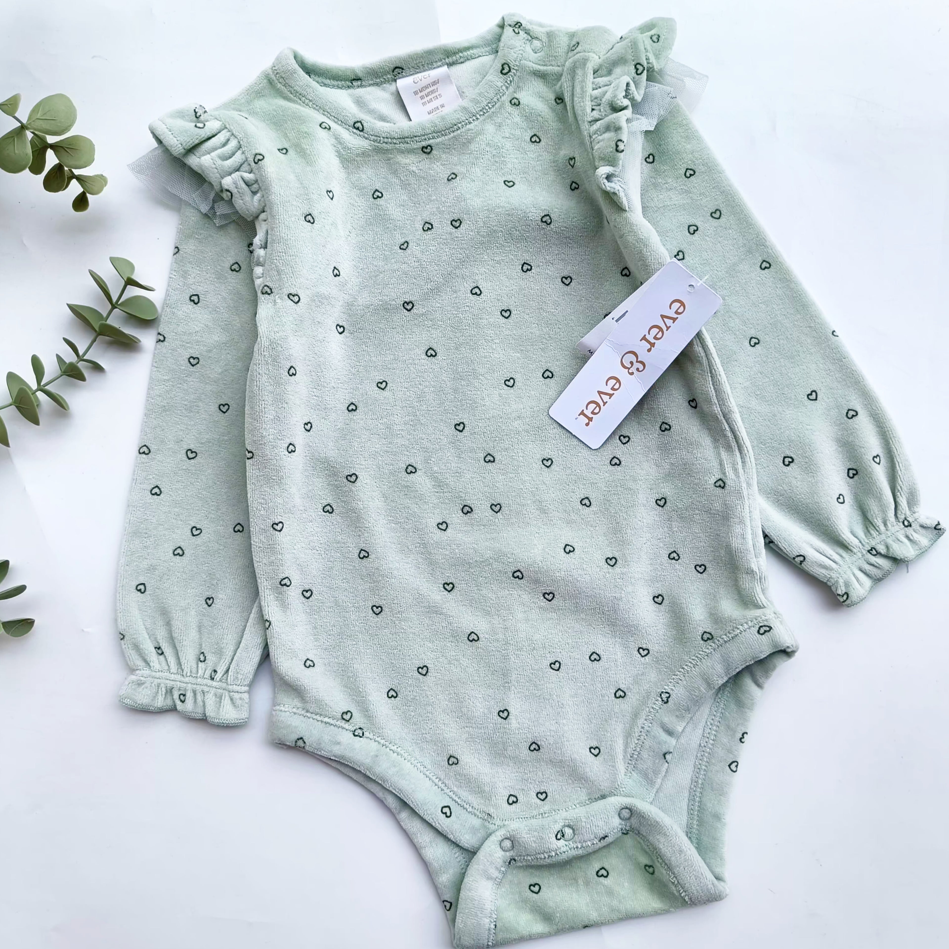Heart Print Velour Bodysuit
