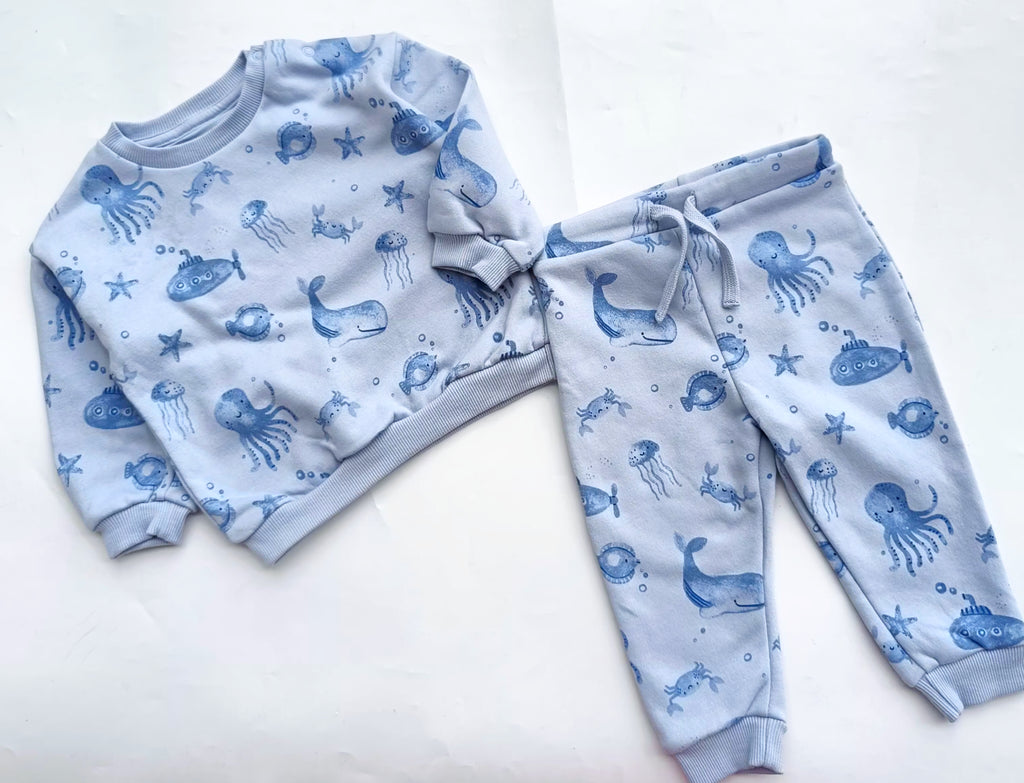 Fredflo Blue sea print thin fleece set